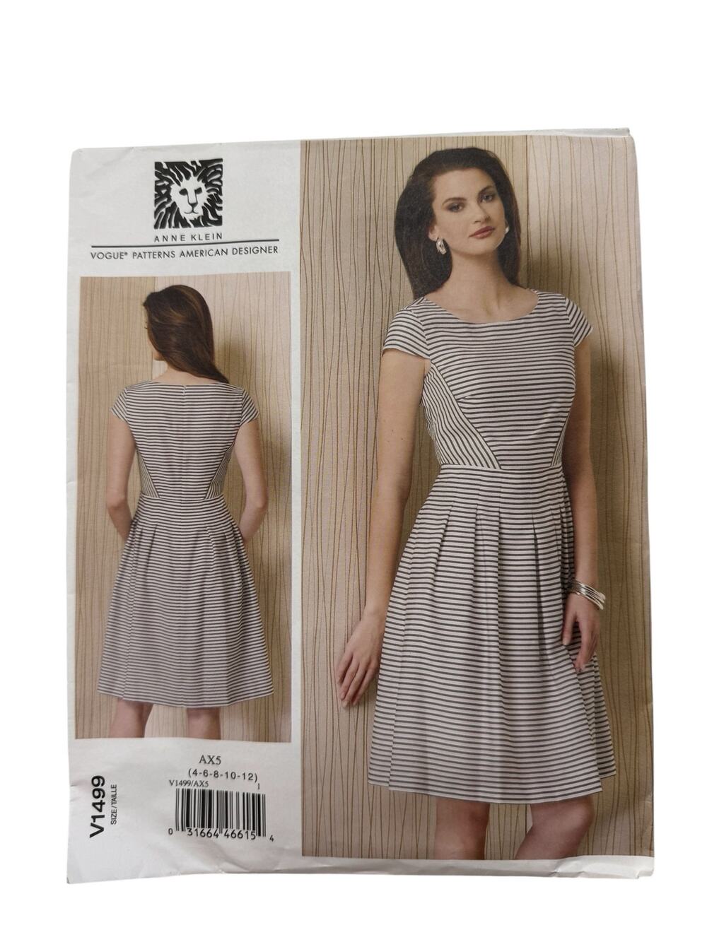 VOGUE Anne Klein Pleated Cap Sleeve Dress Pattern V1499 Size AX5 Uncut Career